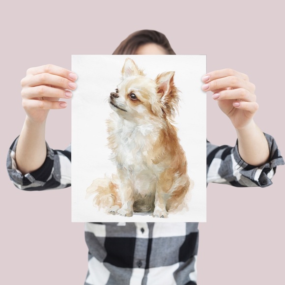 Watercolor Chihuahua Dog Portrait Wall Art Print Poster Unframed - Cute Pet - Picture 4 of 6